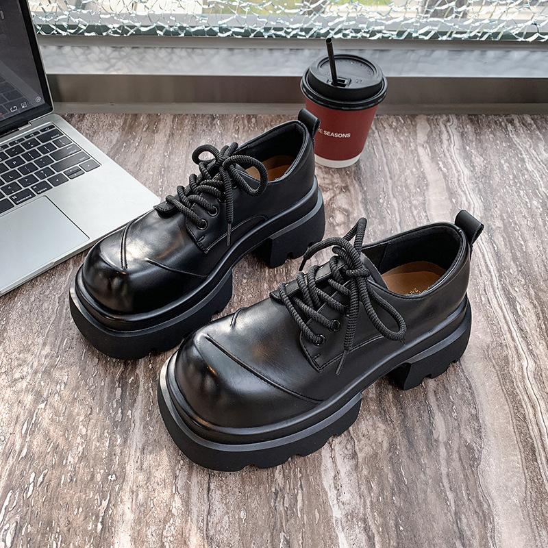 Square head high heels women's 2025 early spring new lace-up deep mouth shoes are not tired of thick heels