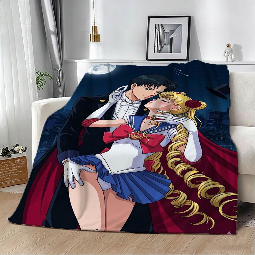 Cute Girl 3D Cartoon S-Sailor Moons Kawaii Flannel Blanket Soft Throw Blanket Art For Home Decor Bedroom Bed Sofa Picnic Gifts
