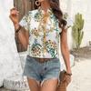 Women's Spring/summer Floral Print Lace-up Short-sleeved Shirt Blouse