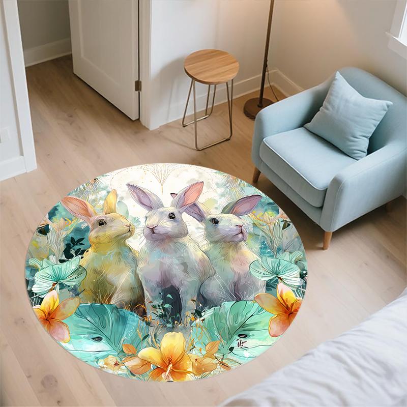 Rabbit Pattern Round rug,Carpet Rug for Living Room Bedroom Sofa Playroom Decor,Non-slip Floor Mat,Holiday Gifts and Birthday Gifts