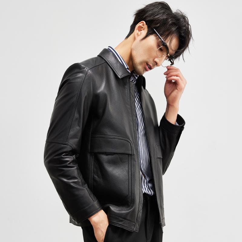 Light Business Leather Leather Jacket Men's High-end First Layer Calfskin Lapel Casual Autumn Leather Jacket Men's Coat