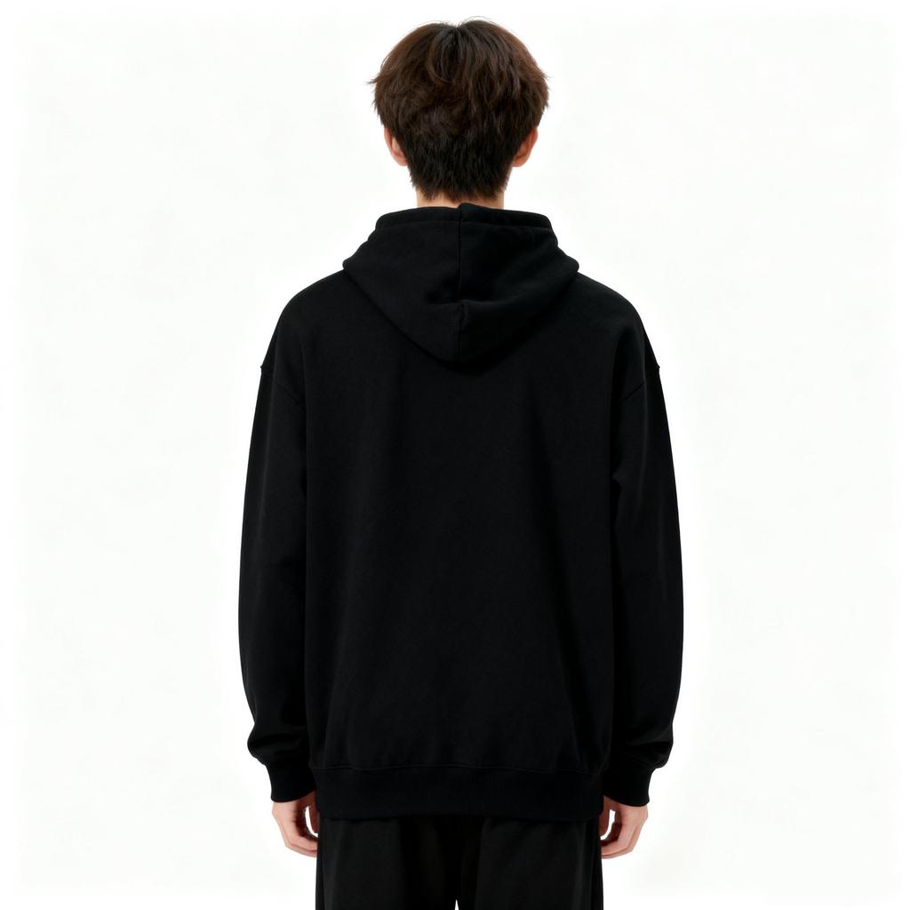 Unisex Black Loose-Fit Fleece Hoodie - Classic American Style for Fall/Winter