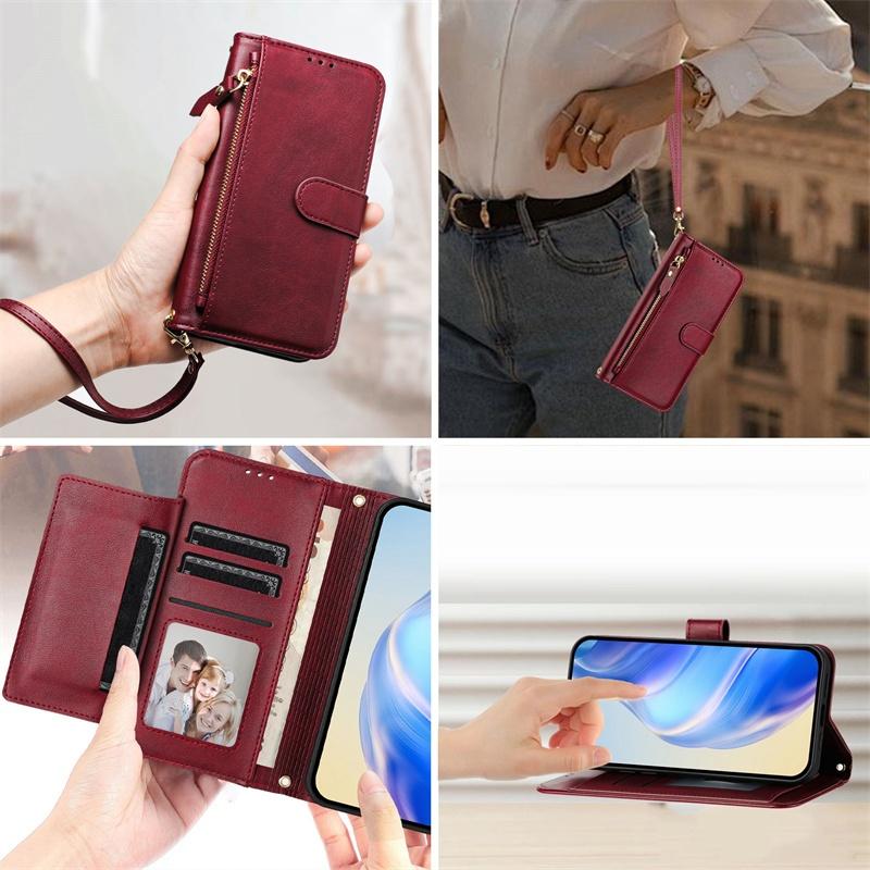 Flip Case for Motorola Moto G Play Power Stylus 2025 G05 G15 E15 5G Matte Leather Wallet Cover Card Slots Bag Holder Zipper Casing
