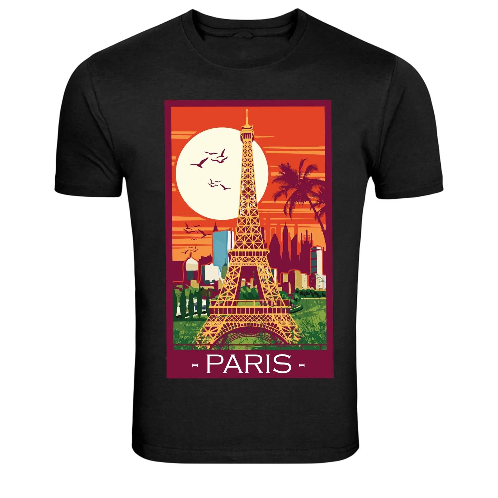 Paris Eiffel Tower Vintage Travel Poster Graphic T-Shirt XL