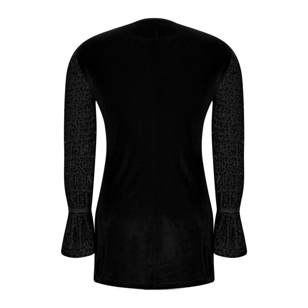 Damskie Sukienki z Aksamitu i Cekinów z Długim Rękawem z Kołnierzykiem Sukienka dla Gościa Weselnego Formalna Koktajlowa Sukienka na Bal