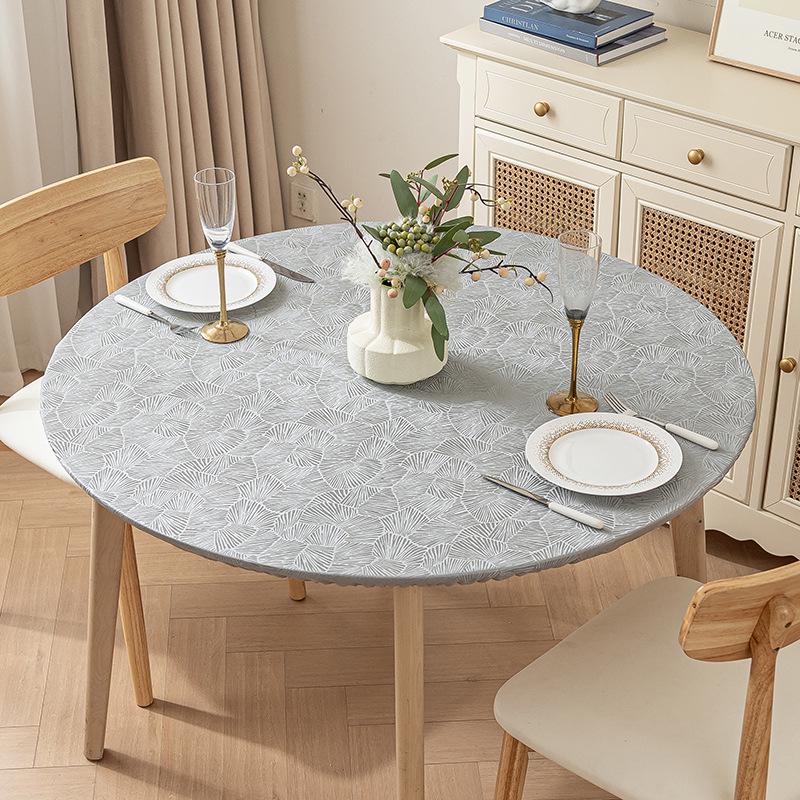 Non-Slip Waterproof Round Table Cover: Elastic, Oilproof, Anti-Scalding, Wash-Free Tablecloth for Dining Tables.