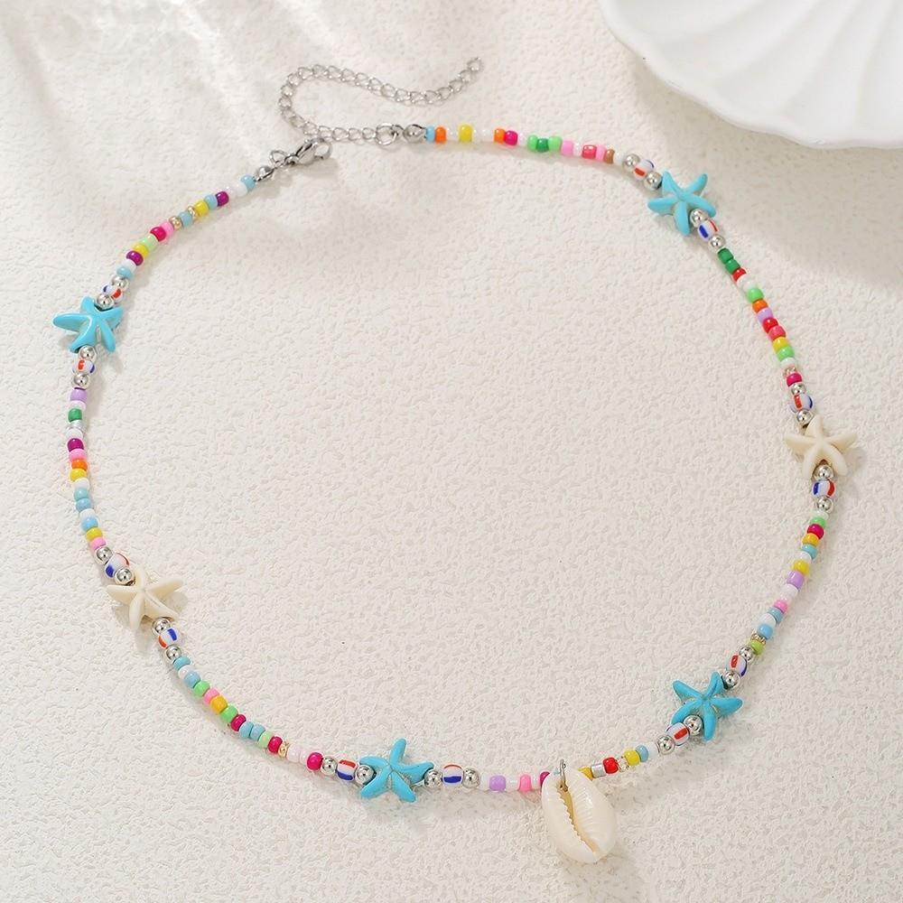 

Summer Layering Starfish Adjustable Mixed Color Beads Beaded Choker Handmade Clavicle Chain Beach Jewelry