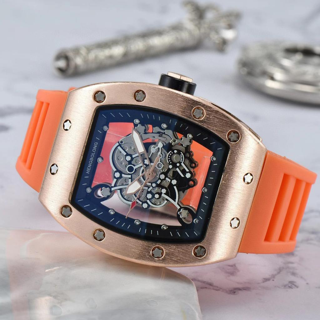 Barrel-shaped hollow through bottom European and American pointer business men's quartz watch