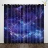 2PC High Blackout Perforated Polyester Curtain, Double-sided Matte, Left and Right Double Opening, Blue Purple Nebula Galaxy