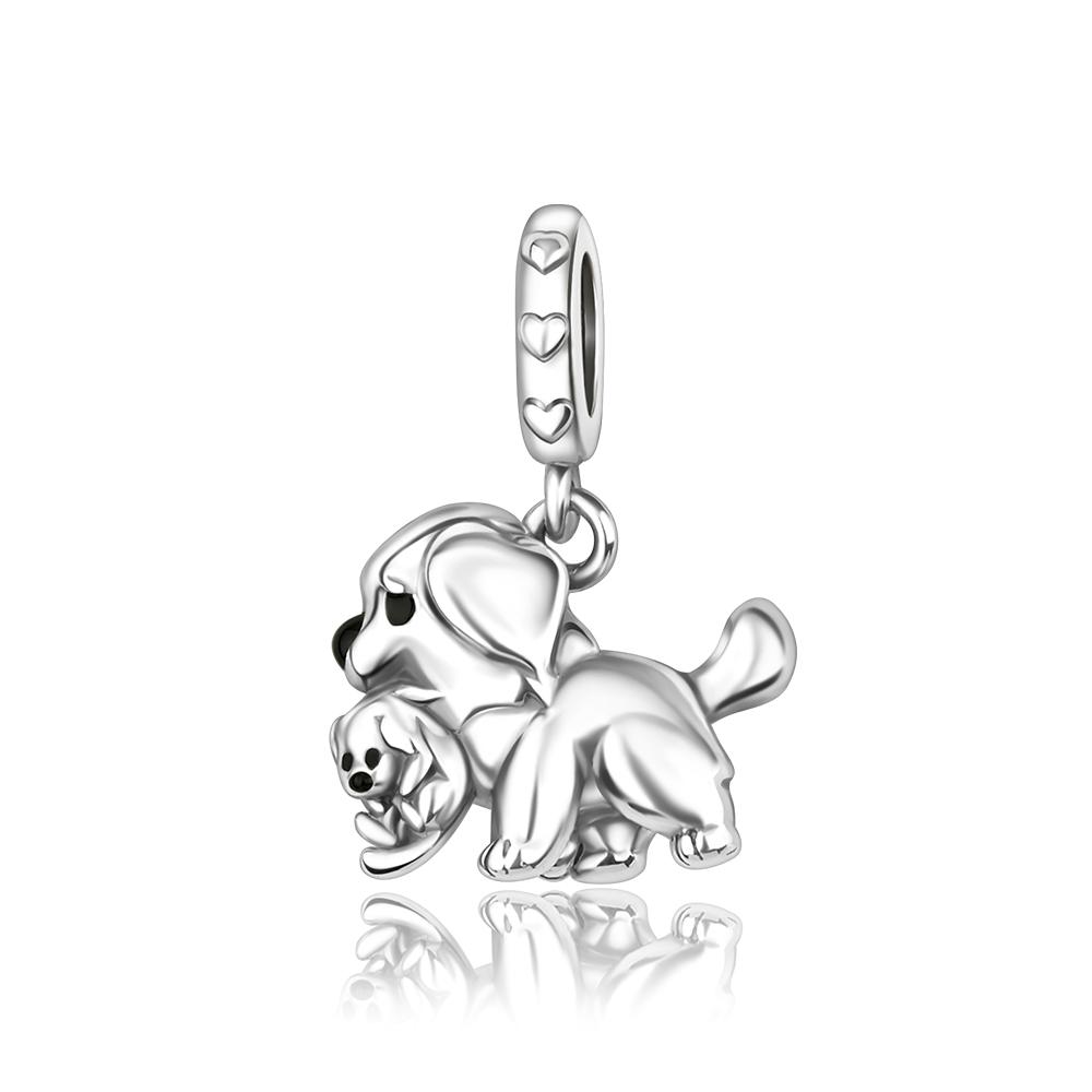S925 Silver Cute Dog Charms Bead Keychain Animal Puppy Teddy Yorkshire Terrier Crab Paw Whale Rooster Snake Crocodile Jewelry