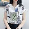 Women's Summer Chiffon Blouse POLO Collar Short Sleeve Printed Loose Plus Size Anti-see-through Casual Top