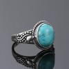 S925 Silver Vintage Ring With Natural Turquoise Stone Rings Oval and Round Shape Flower Carved Rings For Women Men