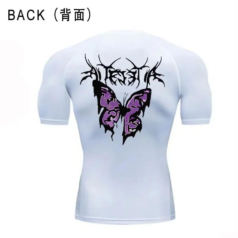 Gym Fitness T-shirt Sports Exercise Butterfly Print Short-sleeved Men's Running Tight Summer Sportswear Quick-drying Top