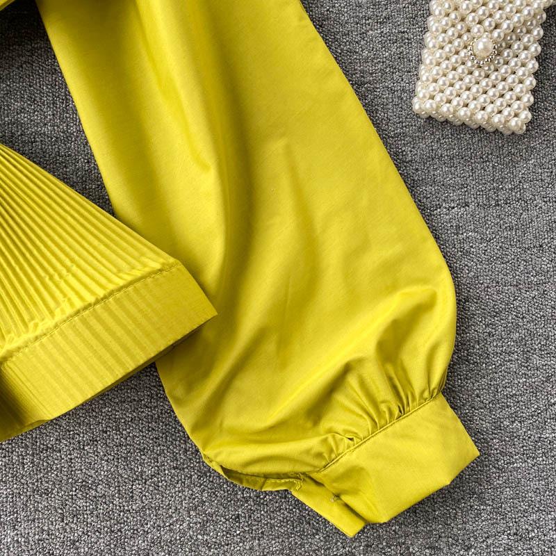 Women's Long Sleeve Ruffle Pleat Top - Slimming, Versatile, and Stylish for Spring