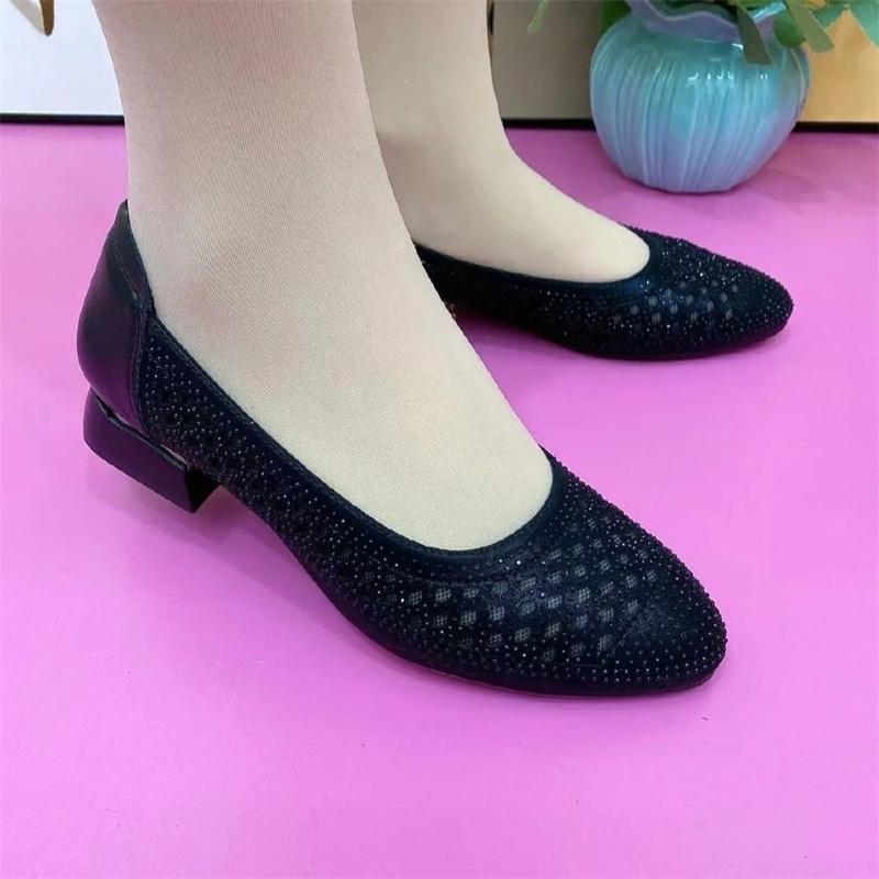 

Cresfimix women classic beige hollow out comfort spring & summer slip on square heel shoes lady black office work shoes ba340 35