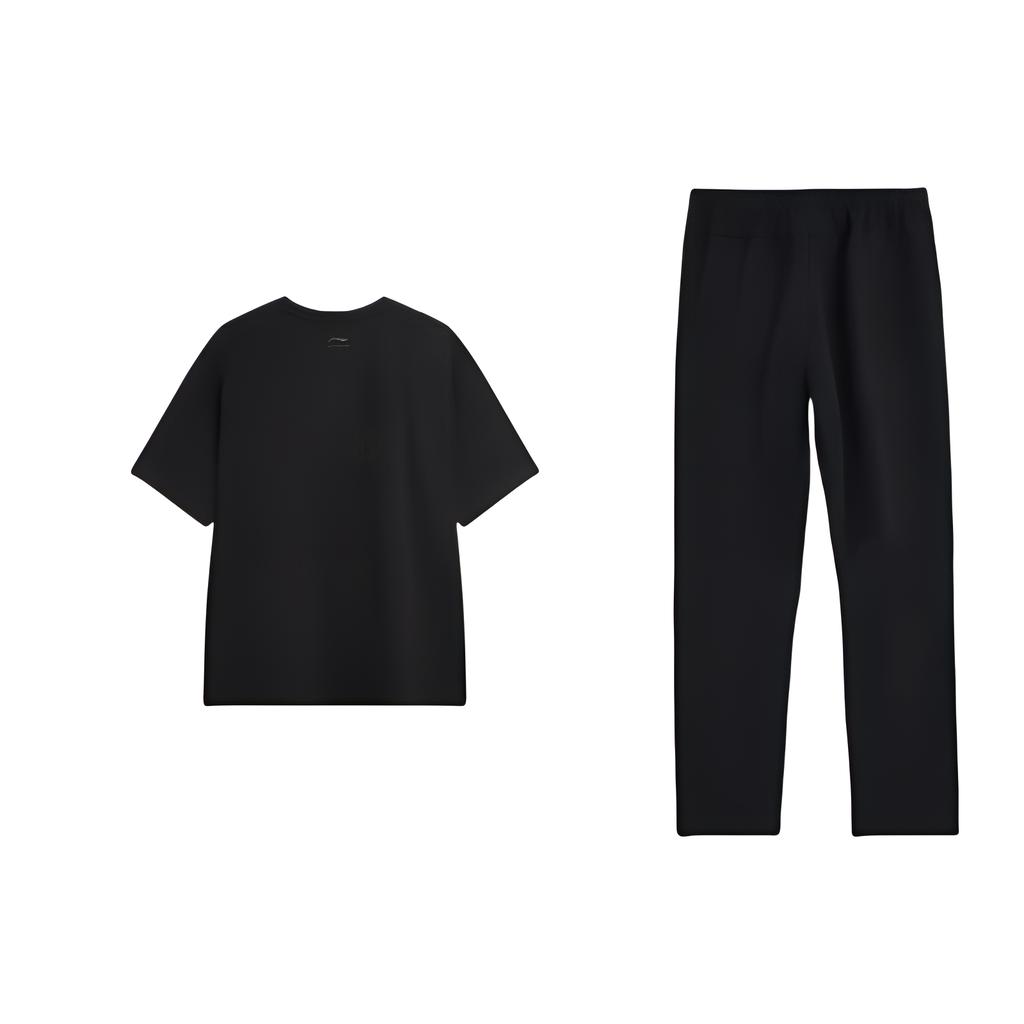 Li Ning Letter Print Round Neck Pullover Short Sleeve T-Shirt Straight Leg Breathable Quick Dry Long Pants Casual Sports Suit AHSU671-1+AYKT413-1
