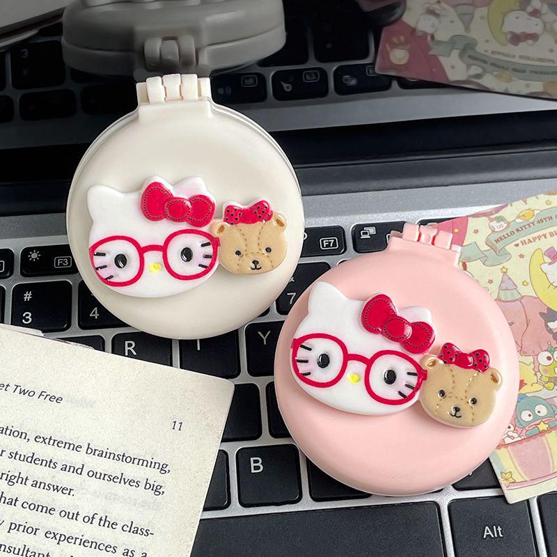 Cartoon KT Cat Folding Comb and Mirror - Portable Mini Air Cushion Massage Comb for Women's Hairstyling
