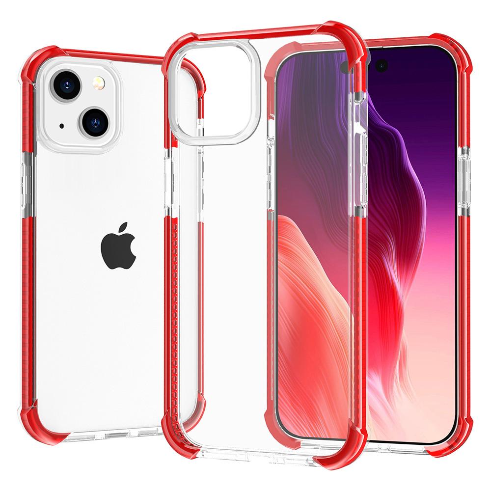 

For iPhone 15 Case Four Corners Anti Drop Clear TPU+TPE+PC Phone Cover Transparent Red