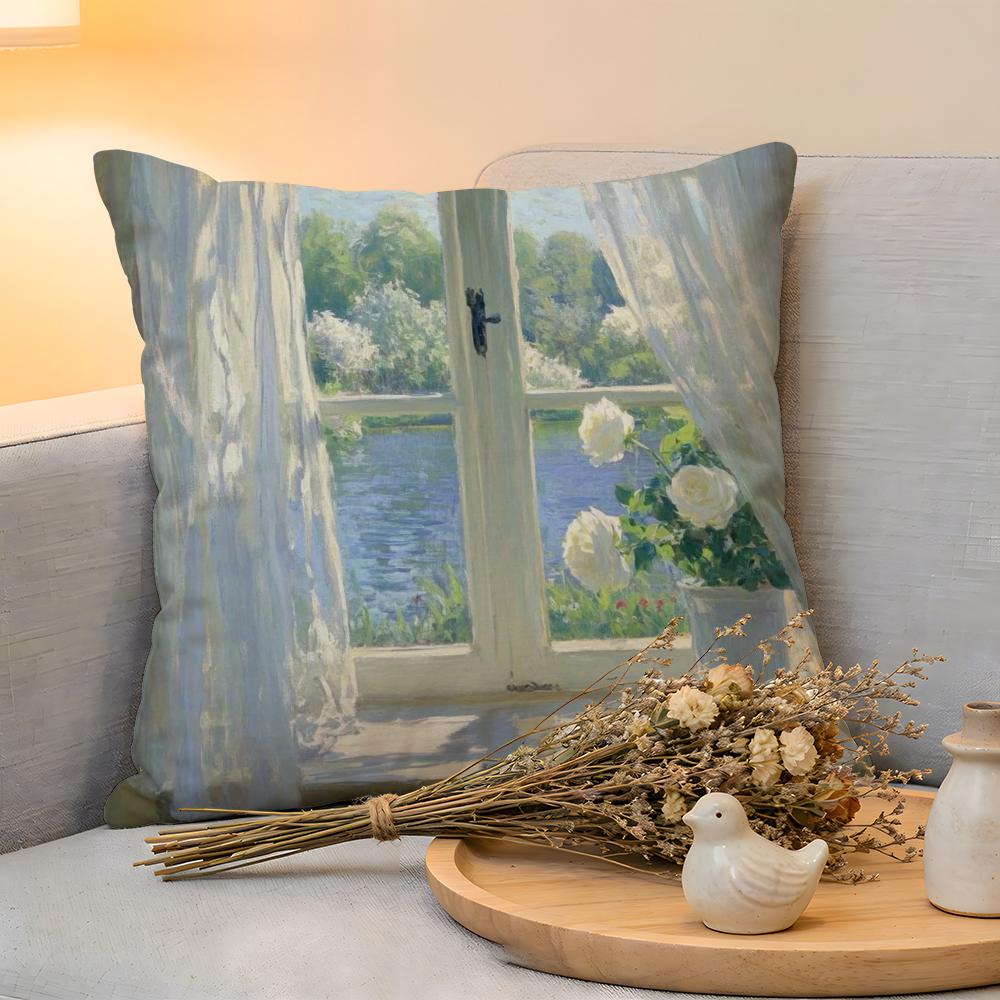 Cushion Cover  Linen  SkinFriendly Soft Decorative Case for Sofa Home Decor Landscape painting style Pillow cover