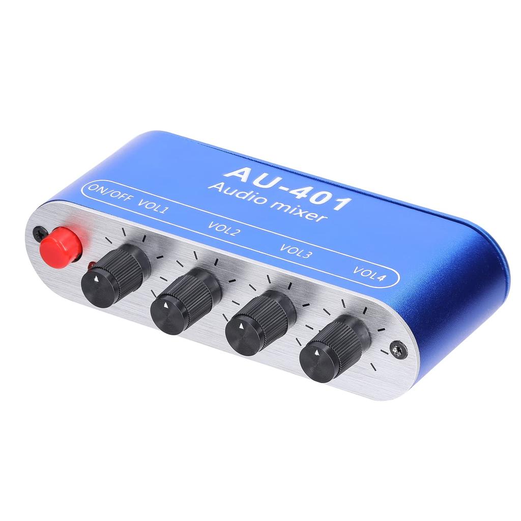 ERYUE 4 Input To 1 Output Stereo Audio Mixer with 4 Inputs and 1 Individually Controlled Sound Mixing Tool with Headphone Amplifier 3.5mm Output,