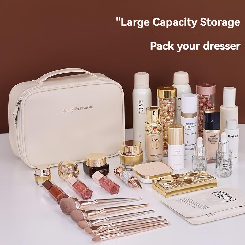 Multi-layer Large-capacity Removable Cosmetic Bag, Imitation Synthetic Synthetic Leather Travel Cosmetic Storage Box, with Brush Storage