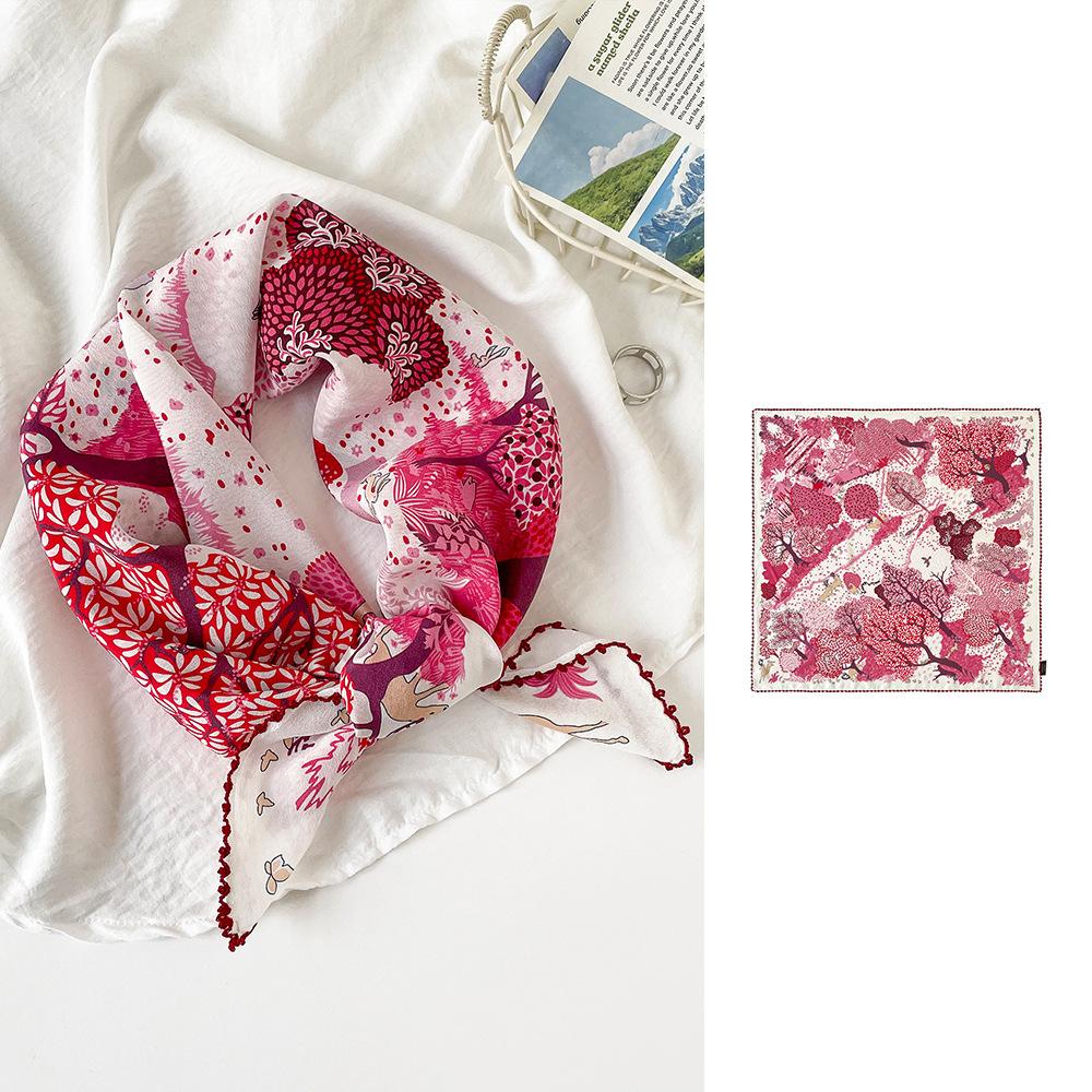 Summer 61 Silk Collection Women's Silk Scarf Medium Square Scarf Double Crepe Fashion Sunscreen Silk Scarf Mulberry Silk Lace Premium Sense