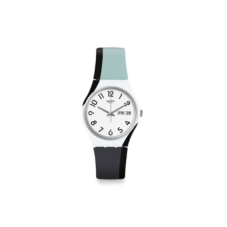 Swatch Quartz Movement Low Saturation Color Dual Date Gray Blue Curved Minimalist Casual Sports Waterproof Unisex Watches White GW711 Gray Blue