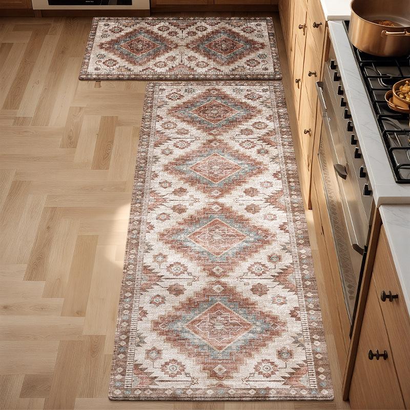 Bohemian Geometric Rug - Non-Slip Absorbent Floor Mat for Entryway Kitchen Hallway, Vintage Doormat with Anti-Skid Backing