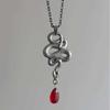Gothic Retro Sliver Color Snake Red Venom Water Drop Tassel Pendant Necklace for Women Halloween Witch Jewelry Accessories Gifts