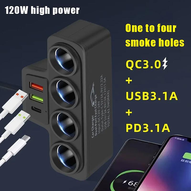 

4-в-1 Подвійний USB Швидка Зарядка Автомобільний Зарядний Пристрій Розгалужувач Прикурювача 12V 24V Штекер Адаптер Живлення для Автомобільного Відеореєстратора GPS Відеореєстратора Вантажівки