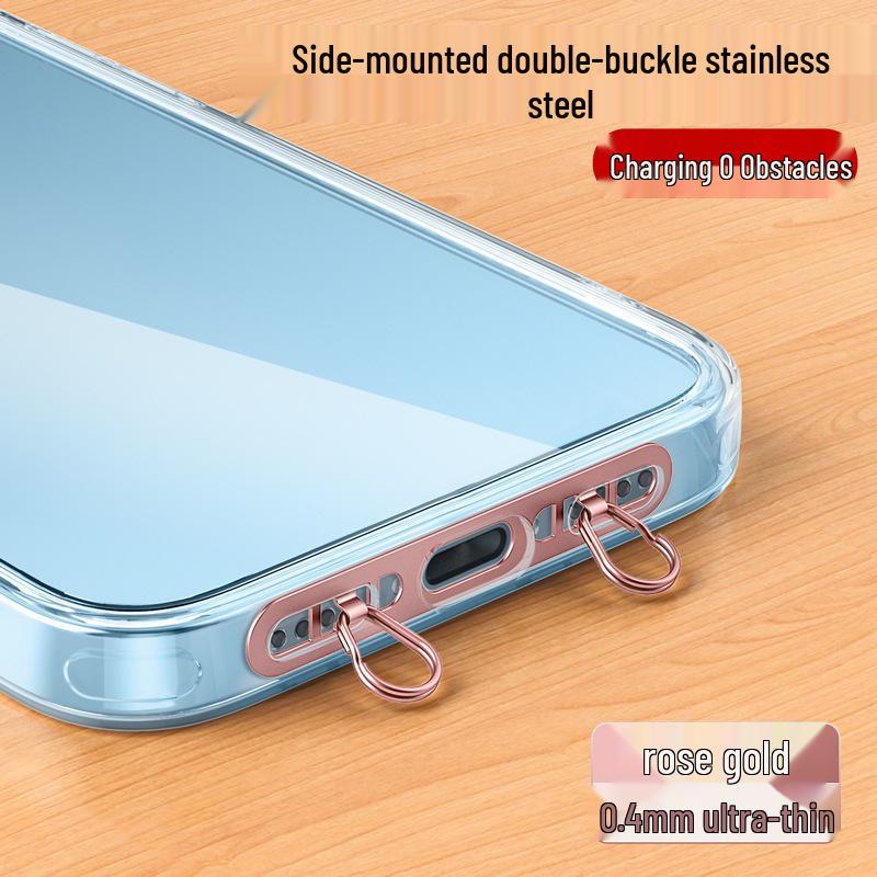 Ultra-Thin Stainless Steel Mobile Lanyard Clip with Double Hanging Buckle and Strong Anti-Lost Back Patch