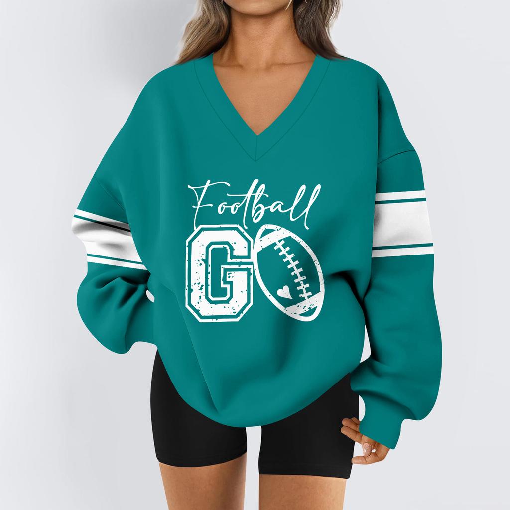 Damen Locker Und Bequemes Buchstaben V-Ausschnitt Sportbekleidung Langarm Sweatshirt Tägliche Passende Kleidung