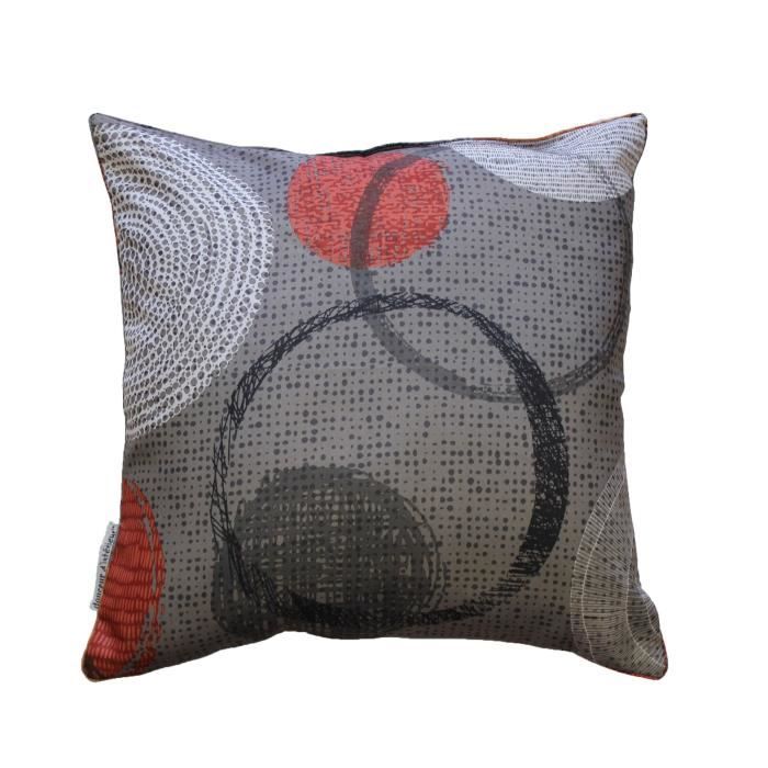 Coussin - Lascaux - 40x40 Cm - 100% Polyester - Gris Et Rouge - Intérieur