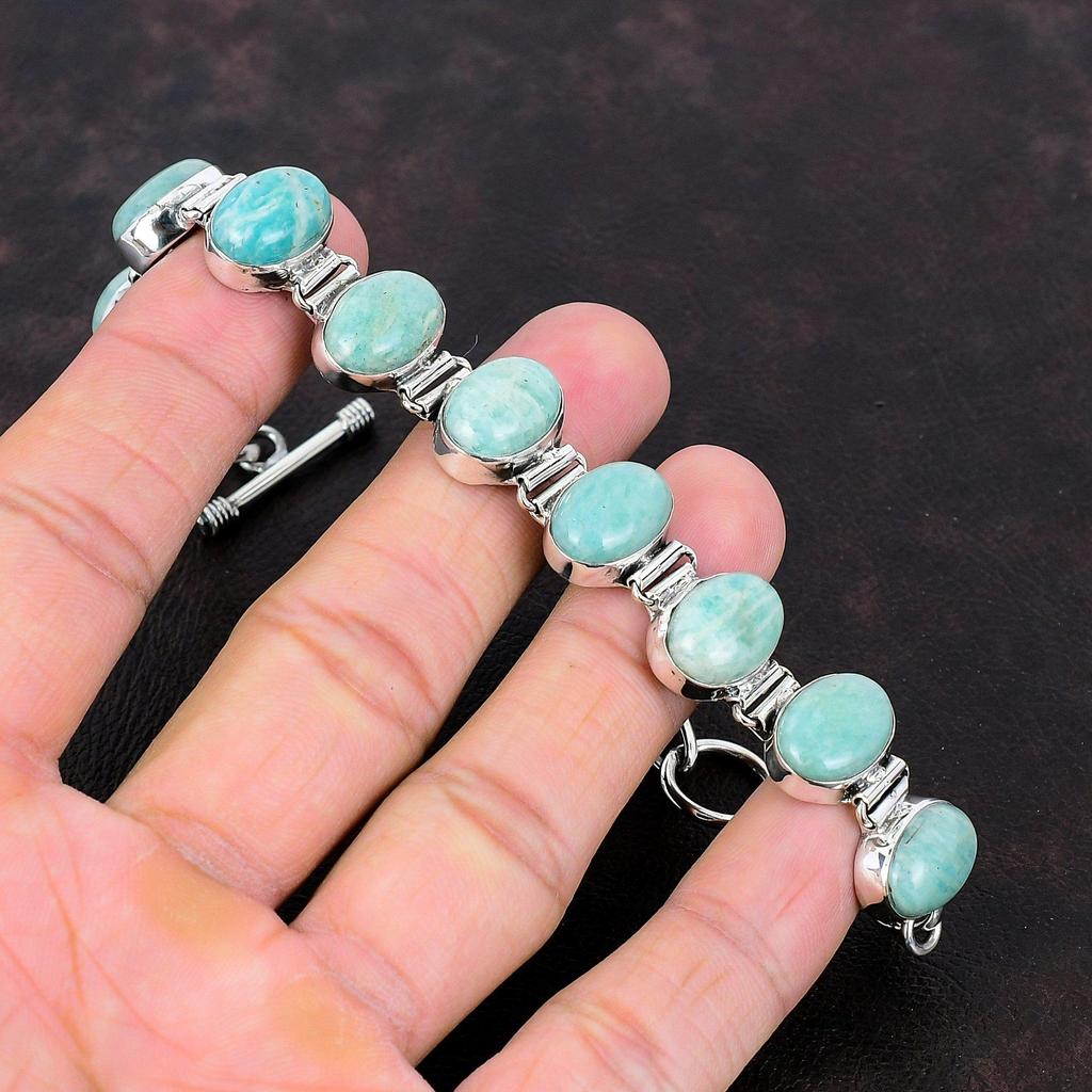 Pulseira de Amazonita Pulseira de Prata de Lei 925 Joia de Pedra Preciosa Pulseira de Corrente Ajustável Joia de Prata Feita à Mão Pulseira Elegante Para Presente