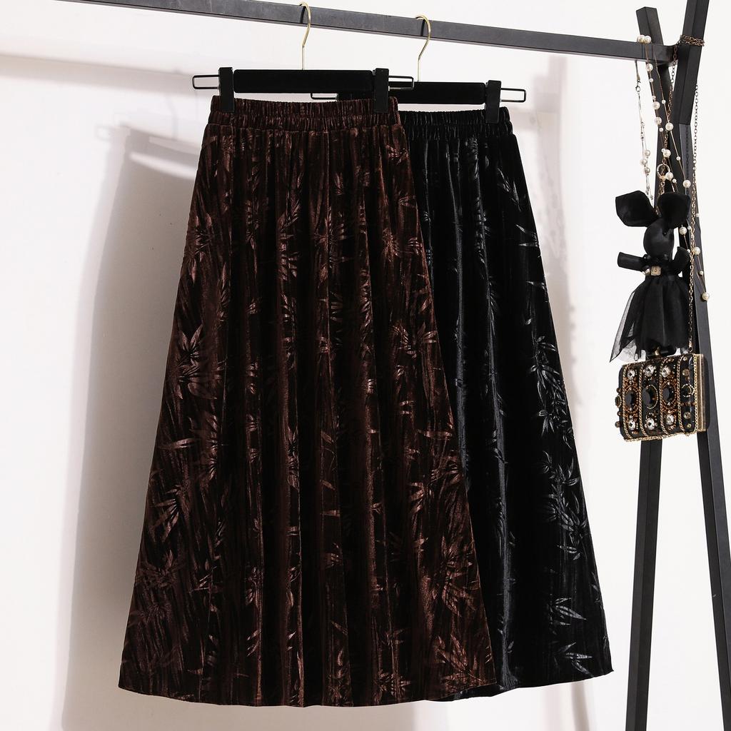 Large Size Womens Winter Updated Style Slimming Abdomen and Astringent Skirt Fat Mm Age-reducing Mid-length Large Umbrella Skirt
