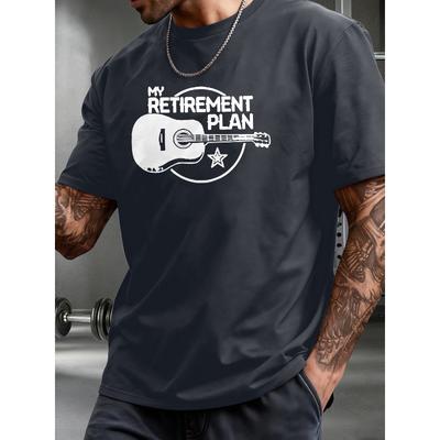 T-shirt Casual Estiva da Uomo a Maniche Corte con Stampa di Chitarra - Girocollo Vestibilità Regolare Adatta per l'Esterno e la Casa, Capo Essenziale a Tema Musicale