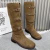 Flats Women High Boots Suede Buckle Fashion Shoes Knee High New Motorcycle Boots Winter  Trend Designer Goth Botas De Mujer
