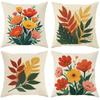 4Pcs Tropical Floral Throw Pillow Covers - Bold Modern Abstract Rustic Design, Vibrant Orange Red Yellow Green Botanical Print