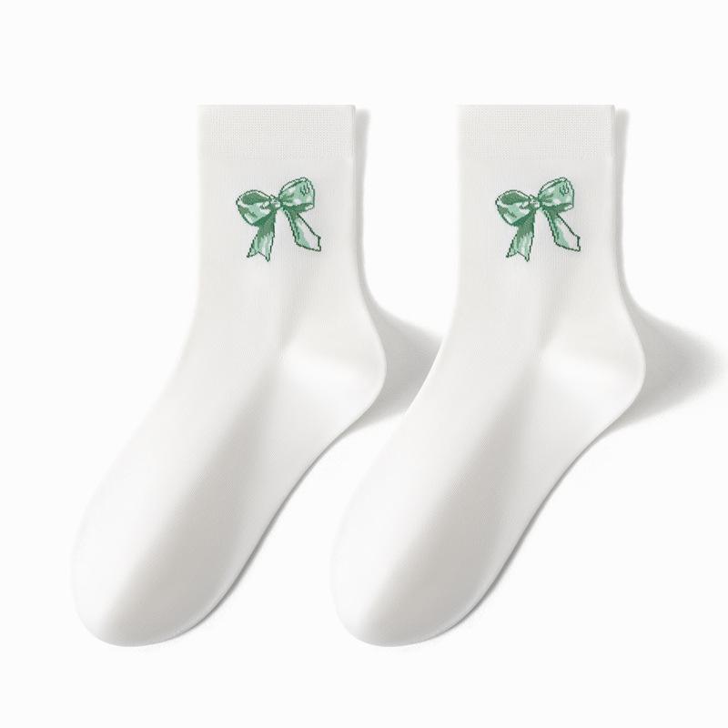 

Женские осенне-зимние милые носки-гольфы с бантиком, антибактериальные, дезодорирующие 1 pair белый