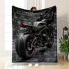 Motorcycle with Matte Green Finish Against Schematics-themed Background. for All Seasons Blanket Lunch Break Throw Gift