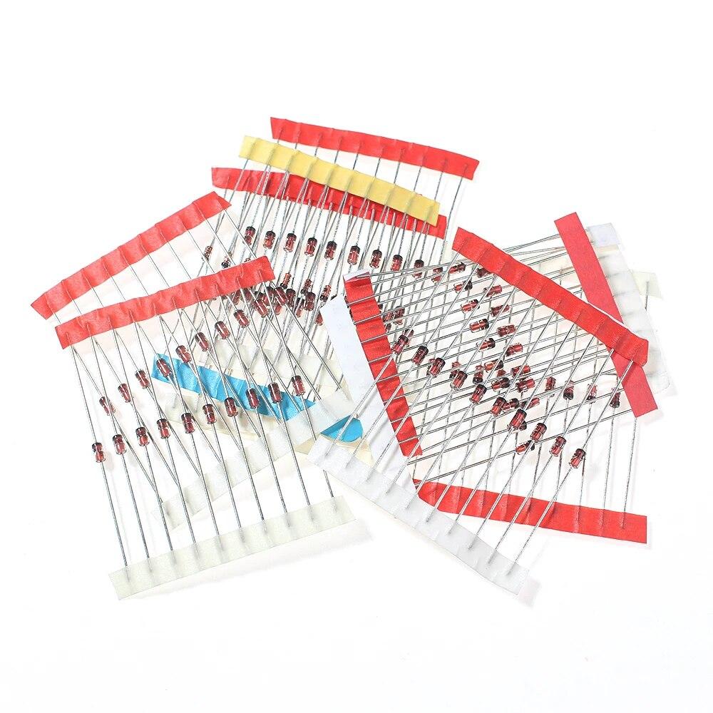 100PCS 10 Values 0.5W Zener Diode Kit Electronic Components Assorted Kit 10V 11V 12V 13V 15V 16V 18V 24V 27V 30V