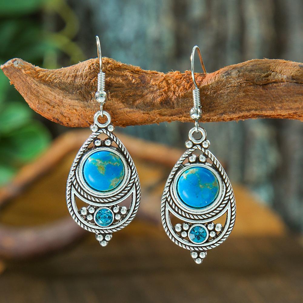 Vintage Ethnic Colorful Natural Stone Water Drop Earrings for Women Creative Unique Dangle Earrings Female Vacation Jewelry