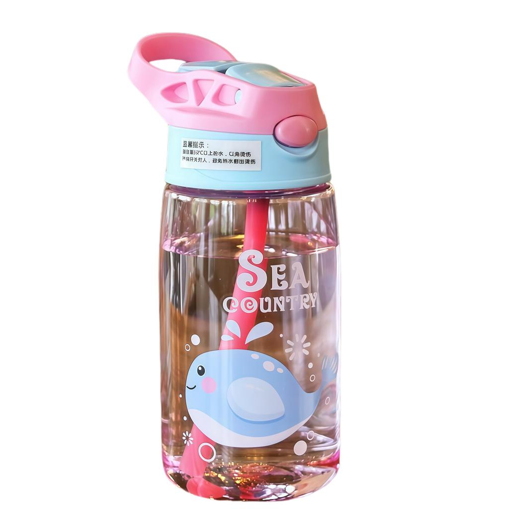 480ML Kinder Handheld Tragbar Cartoon Muster Wasser Auslaufschutz Becher Fütterbecher mit Strohhalmen Auslaufsicher Flasche Für Outdoor Sport Tragbarer Wasserbecher