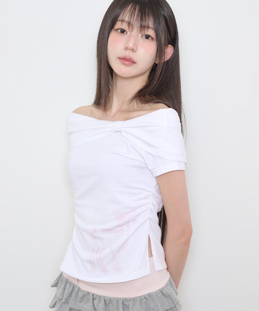 ILLIGO Sasso Dear Bow Off-Shoulder Tee White