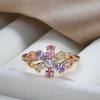 New  Rose Gold Flower Ring For Women Fashion Colorful Natural Zircon Rings Fine Bride Wedding Jewelry Crystal Gift