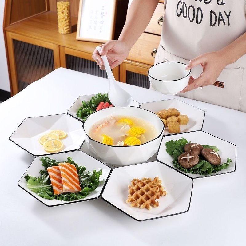 Hexagonal Celebrity Diamond Platter: Underglaze Ceramic Tableware Set