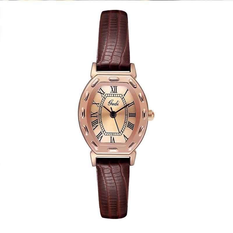 Retro Wine Barrel Type Women'S Watch Small Dial Roman Scale Belt Watch Women'S Quartz Watch