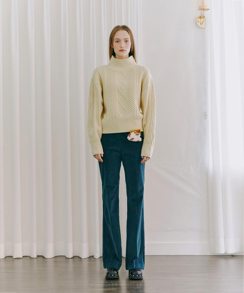 ETMON Turtle-Neck Cable Knit Top Butter
