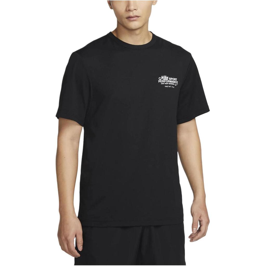 Nike חולצת טי שירט לגברים עם שרוולים קצרים, נושמת, יומיומית, צווארון עגול, Dri-FIT, מודפסת, טופים, שחור FN3280-010