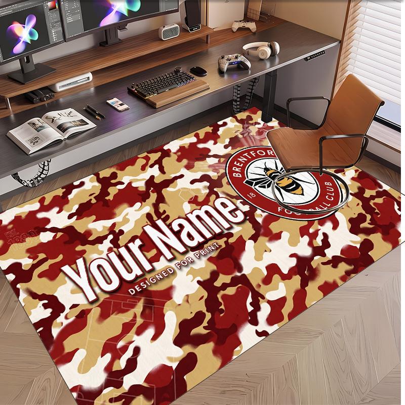 Personalized Crystal Velvet Carpet Brentford Football Pattern Non Slip Floor Rug